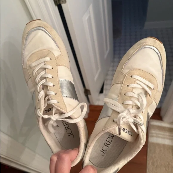 J Crew trainers in metallic colorblock Women's Cream Sneakers with Gold Accents - Picture 9 of 12